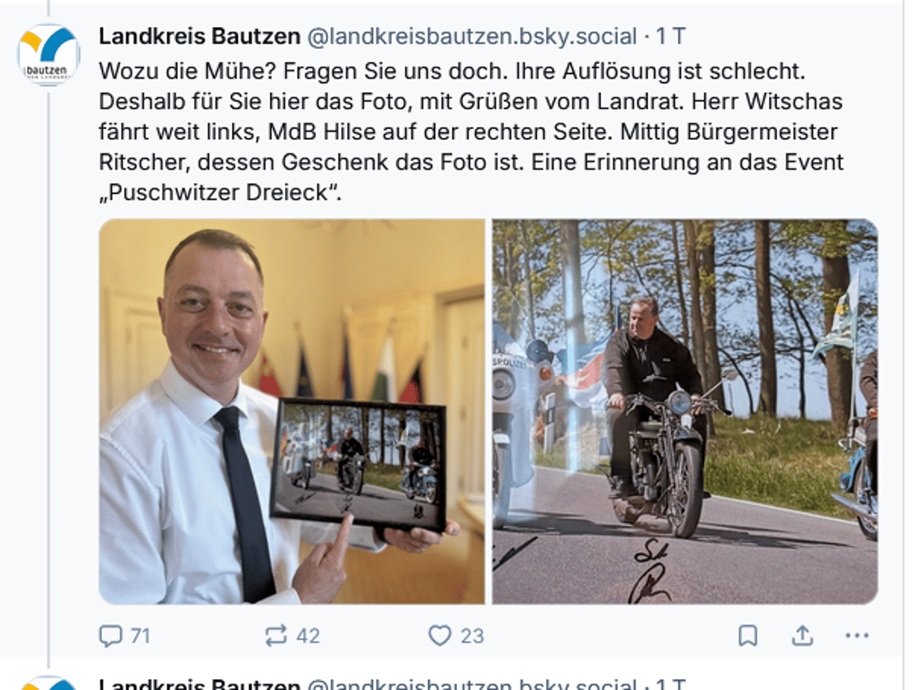 So reagierten der Landkreis Bautzen und Landrat Udo Witschas (CDU) mit mehr als einem Monat Verspätung auf den Vorwurf, Witschas habe ein Foto mit Autogramm eines AfD-Politikers in seinem Büro ausgestellt.