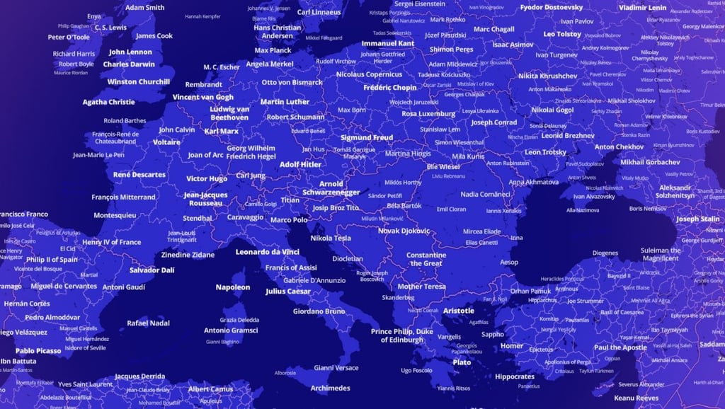 Die Notable People Map zeigt die Namen der bekanntesten Menschen, die an einem Ort geboren wurden.