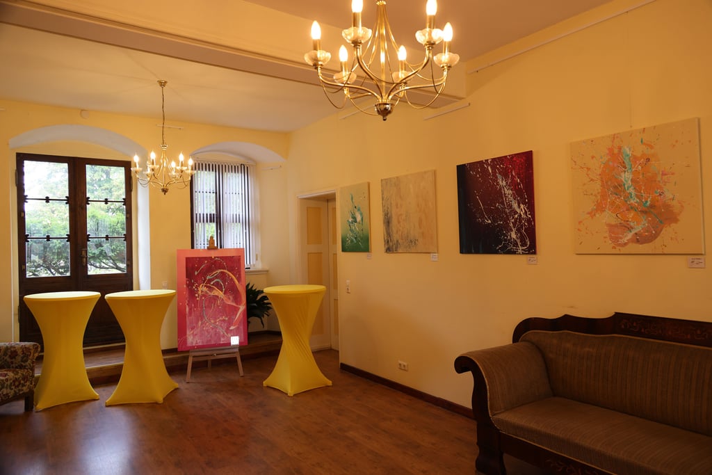 Im Nordflügel des Schlosses Ballenstedt ist eine Ausstellung mit abstrakter Malerei von Marcus Haberkorn zu sehen.