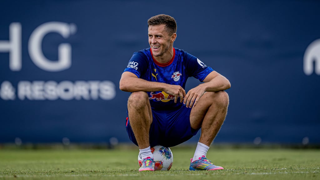 Christoph Baumgartner hat gut Lachen: Er ist ins RB-Training vor dem BVB-Duell zurückgekehrt.