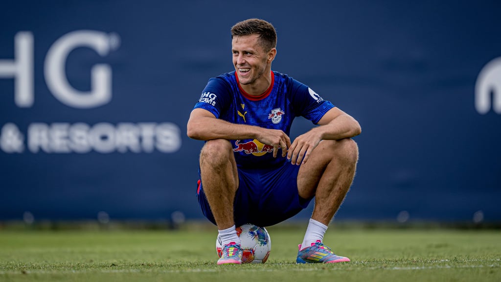 Christoph Baumgartner hat gut Lachen: Er ist ins RB-Training vor dem BVB-Duell zurückgekehrt.