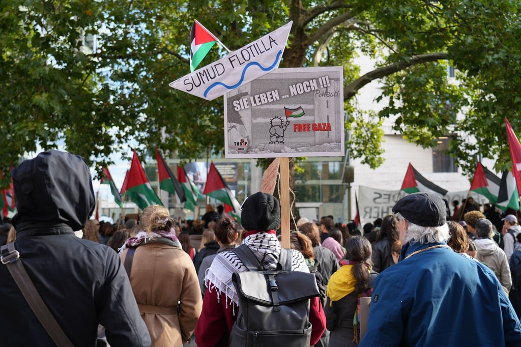 Die Demonstration sollte nach Angaben der Veranstalter Solidarität mit der Flotte zeigen, die Hilfsgüter nach Gaza bringen sollte und von israelischen Kräften gestoppt wurde.