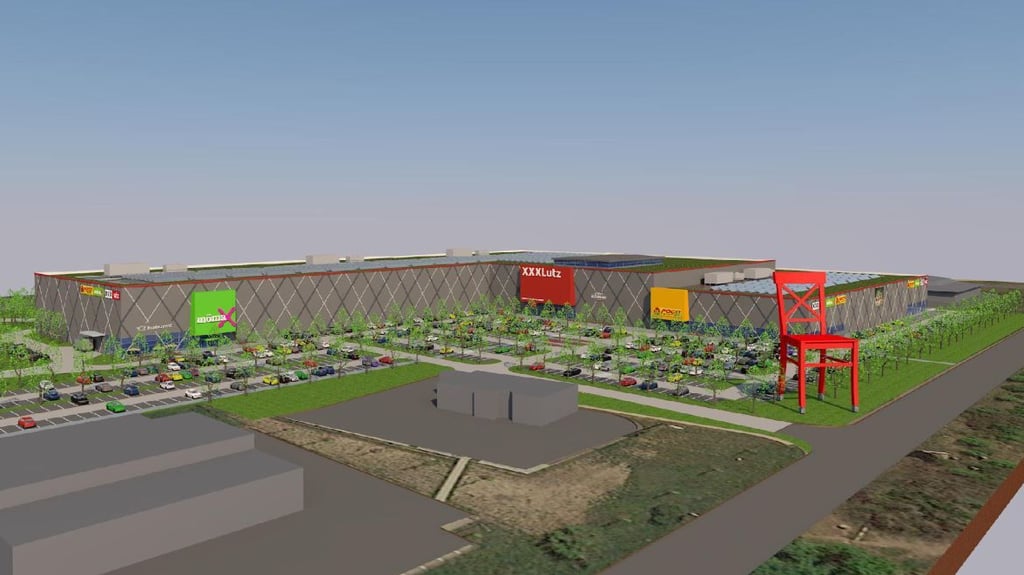 So sollte das neue Möbelkaufhaus von XXXLutz an der B6 in Halle-Bruckdorf aussehen. Doch jetzt hat das Unternehmen das Projekt abgesagt.
