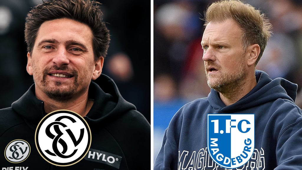 Vincent Wagner, Trainer SV Elversberg (li.) und FCM-Coach Markus Fiedler