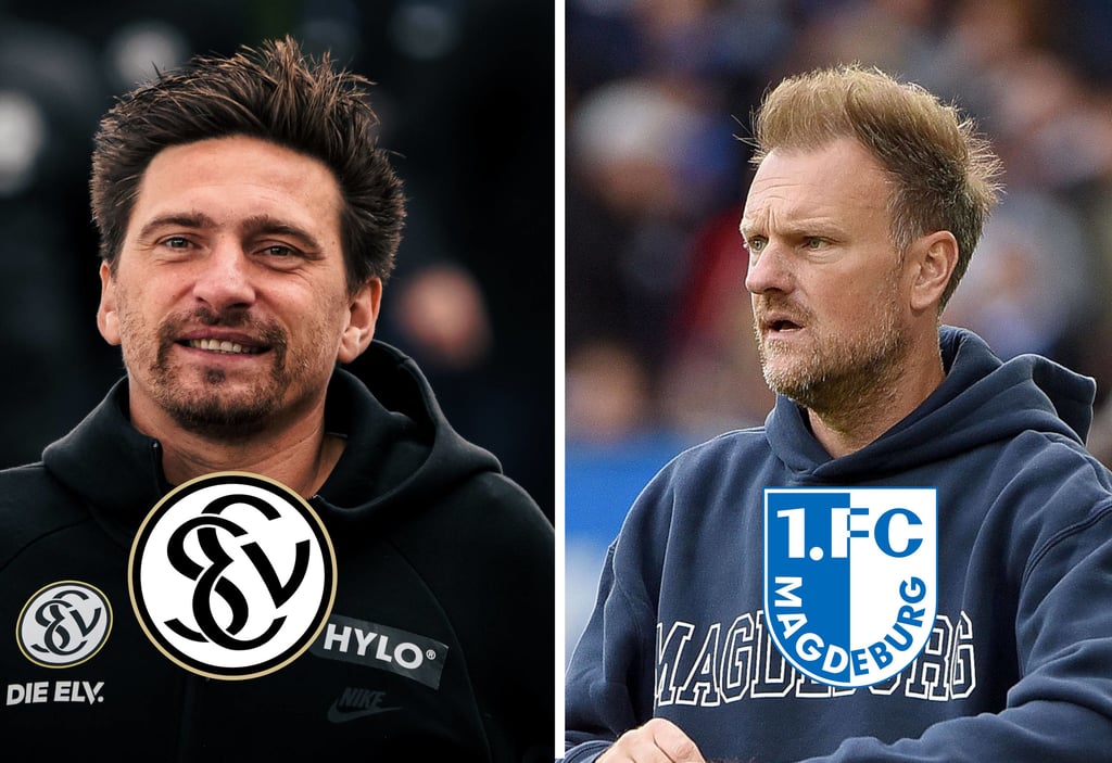 Vincent Wagner, Trainer SV Elversberg (li.) und FCM-Coach Markus Fiedler