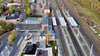 Blick auf den Bahnhof in Sangerhausen aus der Vogelperspektive.