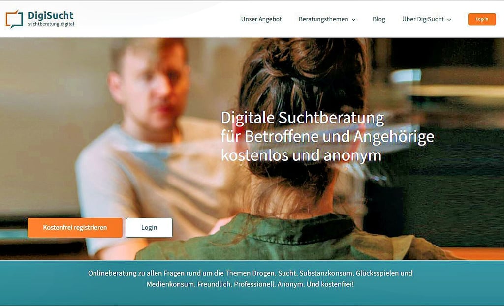 Auf der Webseite www.suchtberatung.digital können sich Suchtkranke anonym und kostenlos anmelden und beraten lassen. Es können auch Termine für eine Beratung von Angesicht zu Angesicht vereinbart werden.