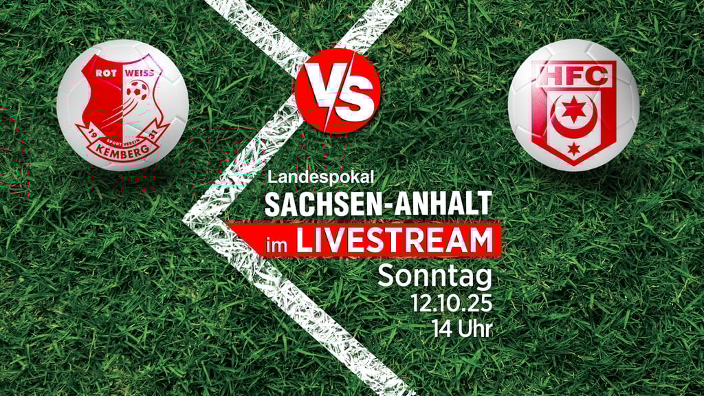 Wird der HFC seiner Favoritenrolle im Landespokal beim SC Rot-Weiß Kemberg gerecht? Das Achtelfinalspiel am 12. Oktober zeigen wir ab 14 Uhr im kostenlosen Livestream.