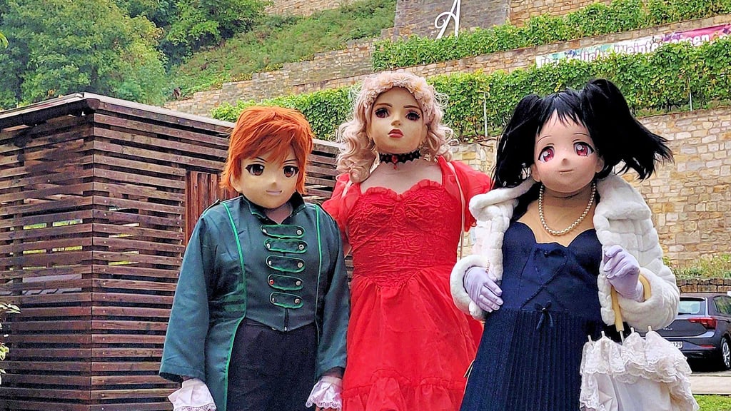 Kigurumi Etu, Yuna und Mia (v.l.n.r.) sind in ihren ausgefallenen Verkleidungen auch gelegentlich in Weißenfels und anderen Orten des Burgenlandkreises anzutreffen.