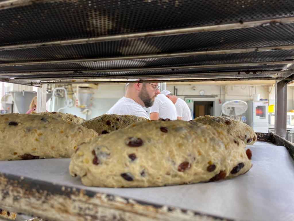 Die ersten Domstollen der Halberstädter Bäcker und Konditoren GmbH liegen auf den Blechen und warten aufs Backen.