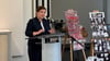 Justizministerin Franziska Weidinger (CDU) spricht bei der Eröffnung des Kunstwettbewerbs im Landgericht Halle, an ihrem Geburtstag.