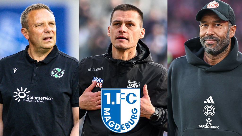 Wer kann den 1. FC Magdeburg retten? André Breitenreiter, Thomas Wörle und Daniel Thioune (v.l.n.r.) wäre drei geeignete Trainer, um beim FCM auf Markus Fiedler zu folgen.