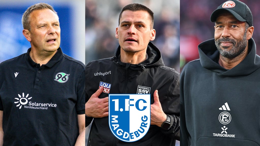 Wer kann den 1. FC Magdeburg retten? André Breitenreiter, Thomas Wörle und Daniel Thioune (v.l.n.r.) wäre drei geeignete Trainer, um beim FCM auf Markus Fiedler zu folgen.