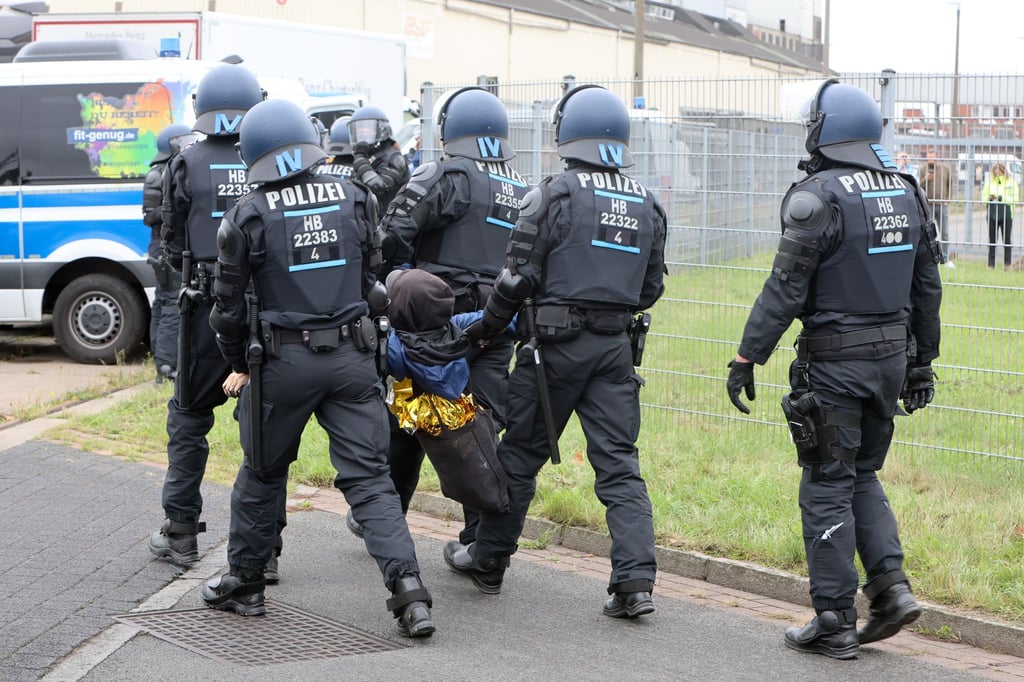 Weil sie ihre Vermummung nicht ablegen wollten, sind einige Protestierende weggetragen worden.