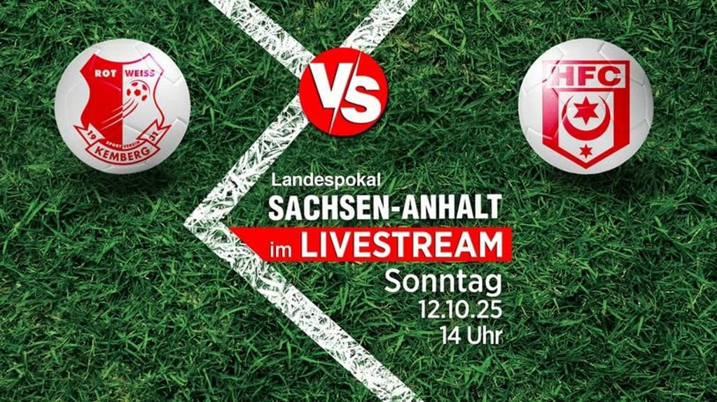 Wird der HFC seiner Favoritenrolle im Landespokal beim SC Rot-Weiß Kemberg gerecht? Das Achtelfinalspiel am 12. Oktober zeigen wir ab 14 Uhr im kostenlosen Livestream.