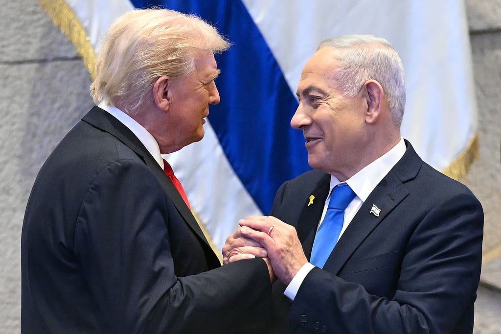 US-Präsident Donald Trump mit dem israelischen Ministerpräsidenten Benjamin Netanjahu im Parlament in Jerusalem.
