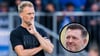 Christian Titz (klein), Ex-Trainer vom 1. FC Magdeburg, blickt auf die Entlassung seines Nachfolgers Markus Fiedler mit Sorge.
