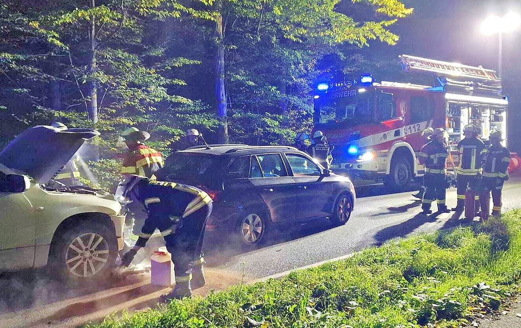 Die Feuerwehr Aken bei einem Unfall am Freitag auf der L63