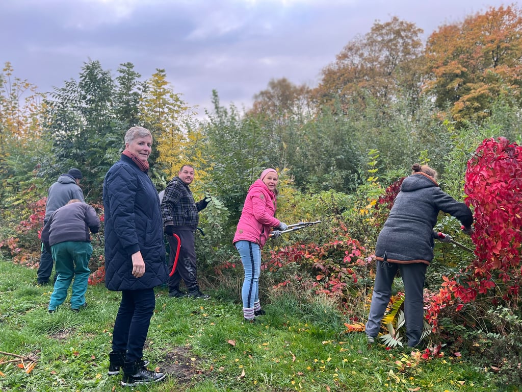 An der Turmwiese in Eilenstedt haben die Arbeiten begonnen. Mit dabei Eilenstedts Bürgermeisterin Diana Wenig (vorn).