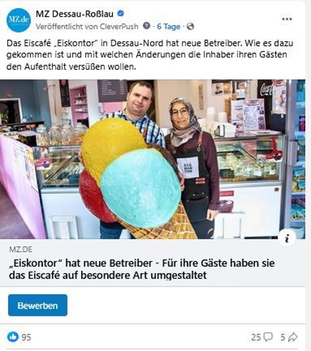 Der Facebook-Post zum neuen Eiscafé im Dessauer Norden.