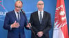 Bundeskanzler Friedrich Merz (l, CDU) war am Dienstag auf Antrittsbesuch in Brandenburg und traf Ministerpräsident Dietmar Woidke (SPD). (Archivbild)
