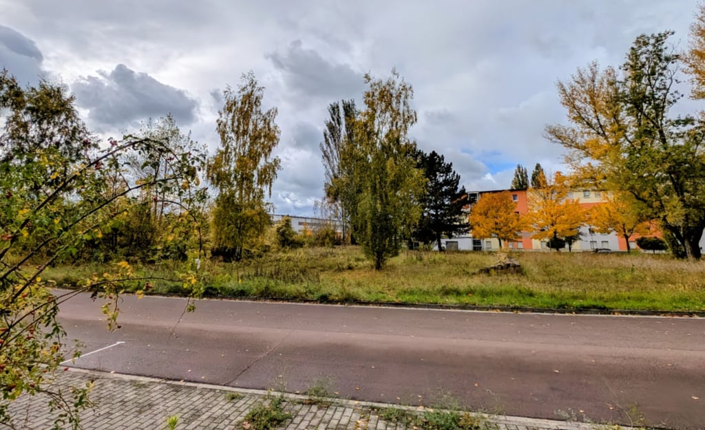 Blick über die Reupziger Straße in Köthen Richtung Holländer Weg: Auf dem rund 1,3 Hektar großen Grundstück ist das neue Gerätehaus geplant.