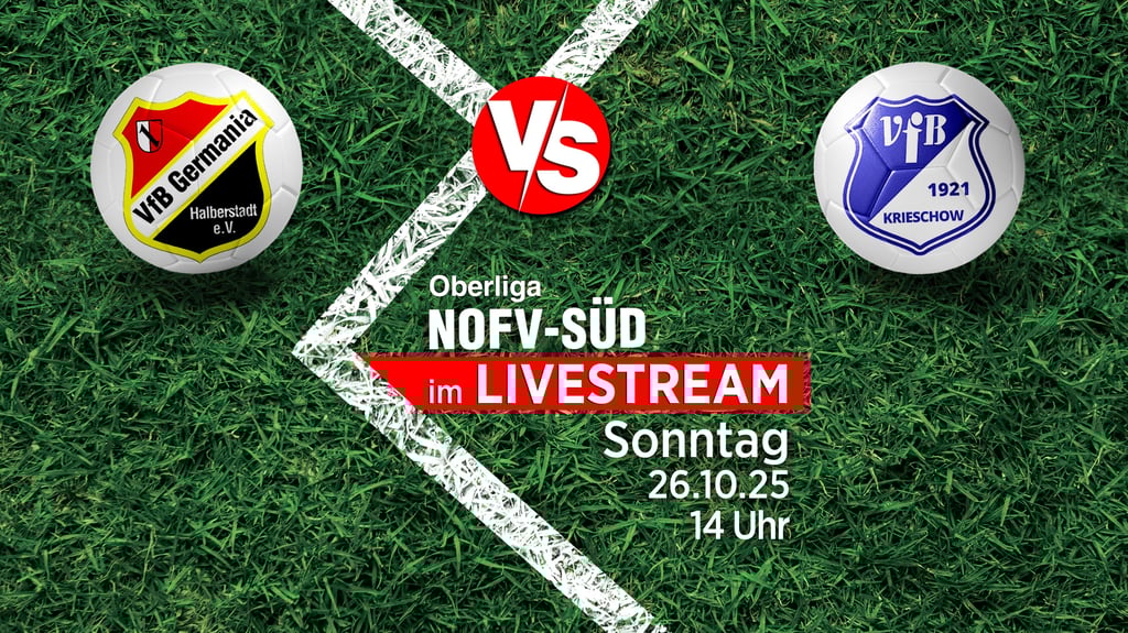 Der VfB Germania Halberstadt empfängt in der NOFV-Oberliga Süd den VfB Krieschow 1921. Volksstimme und Mitteldeutsche Zeitung übertragen im Livestream.