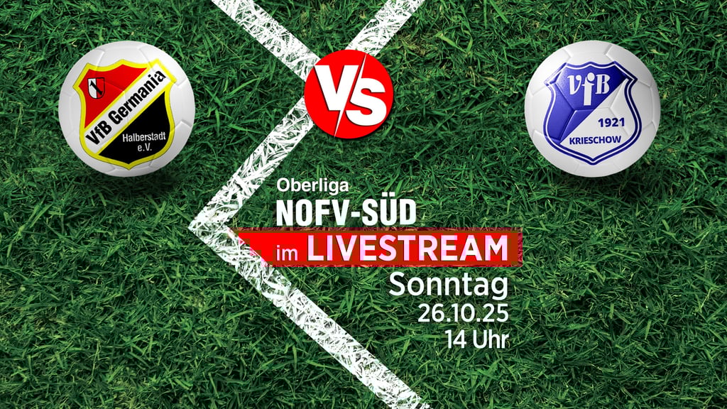 Der VfB Germania Halberstadt empfängt in der NOFV-Oberliga Süd den VfB Krieschow 1921. Volksstimme und Mitteldeutsche Zeitung übertragen im Livestream.