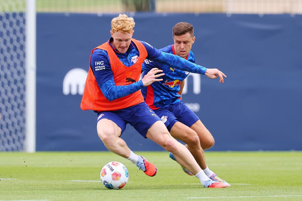 Nicolas Seiwald und Christoph Baumgartner im Training von RB Leipzig (Archiv).
