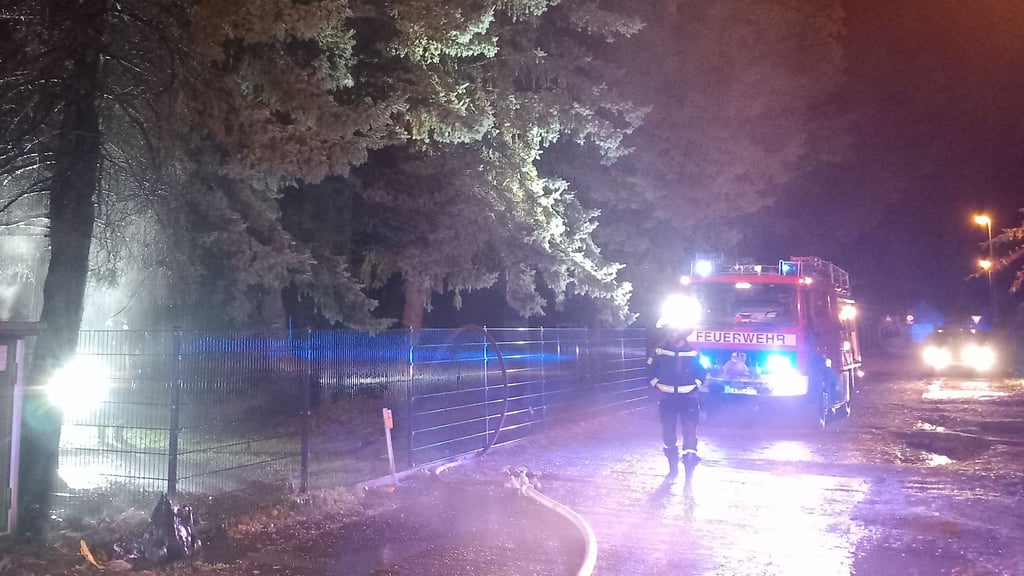In der Parkstraße in Altenplathow brannte eine zwölf Meter hohe Fichte. Die Feuerwehr war am Abend im Einsatz.