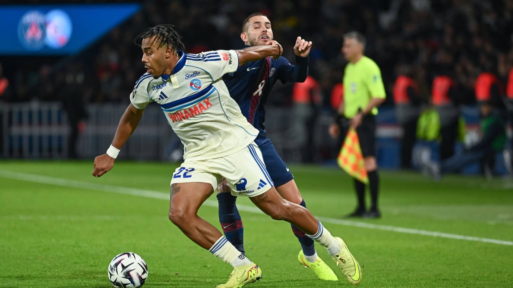 Guéla Doué im Spiel gegen Paris St. Germain.