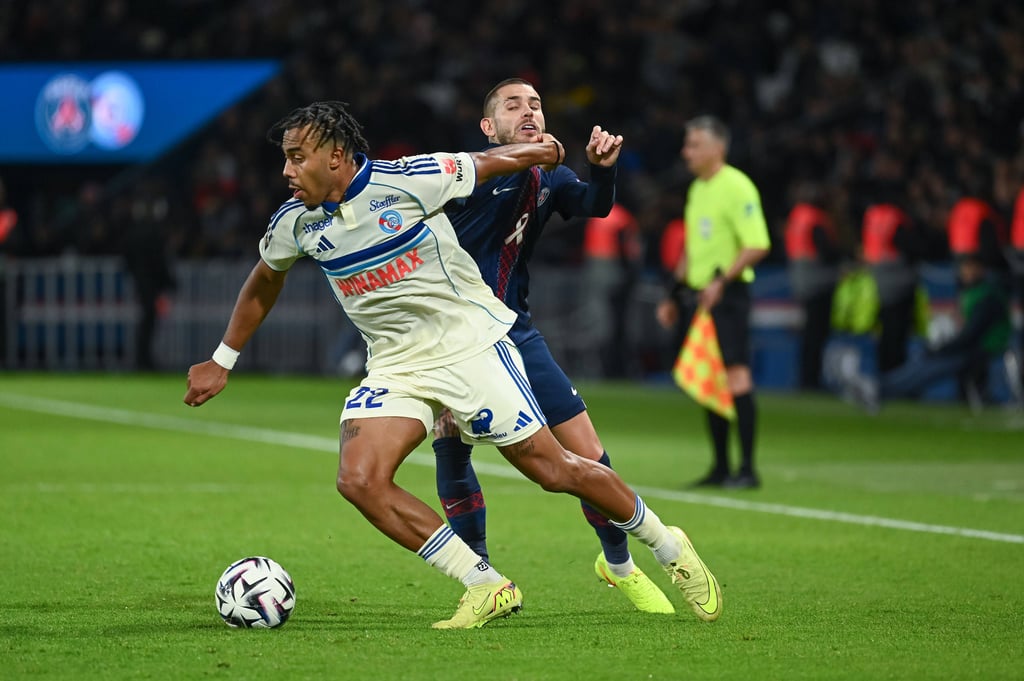 Guéla Doué im Spiel gegen Paris St. Germain.