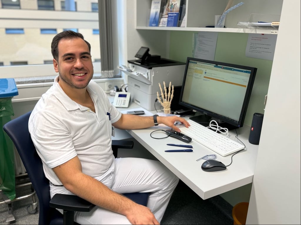 Während der Zeitumstellung im Dienst: Sergiu Stoica im Sprechzimmer der Handchirurgie im BG Klinikum Bergmannstrost.