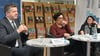 Sachsen-Anhalts CDU-Landeschef Sven Schulze beim Podium mit Journalistin Mariam Lau und Moderatorin Rabea Brauer (von links).
