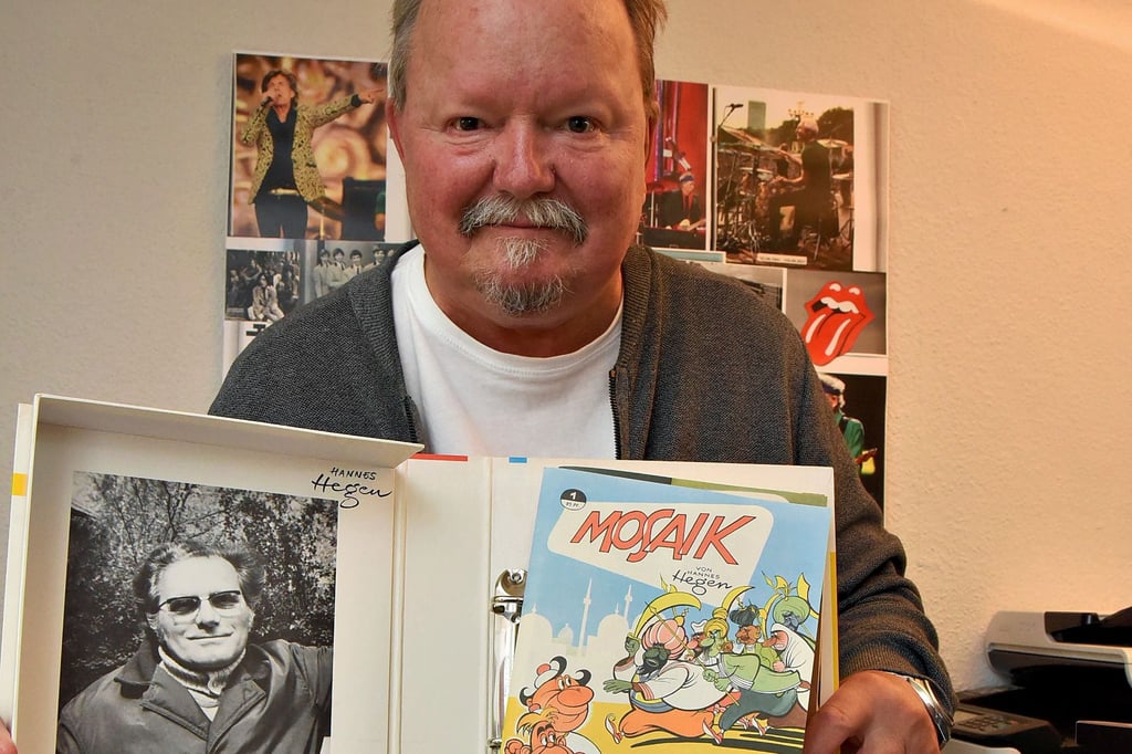 Mosaikfan Hans-Jochen Herrmann hat seine „Digedags“ binden lassen. Oben eine Mosaik-Reprintmappe mit den Heften1 bis 12. Die Nachdrucke werden heute antiquarisch für knapp 500 Euro gehandelt.