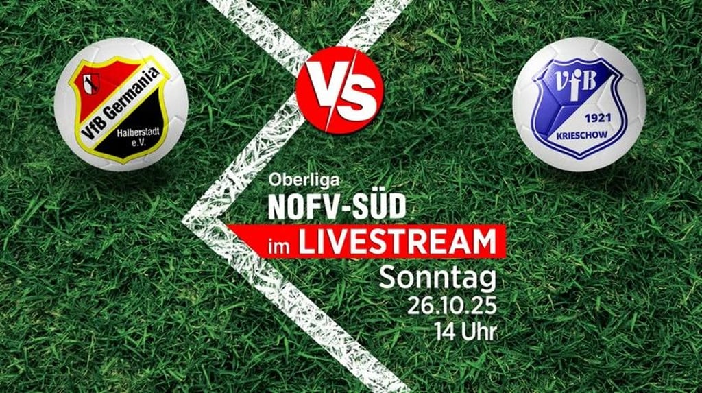 Der VfB Germania Halberstadt empfängt in der NOFV-Oberliga Süd den VfB Krieschow 1921. Volksstimme und Mitteldeutsche Zeitung übertragen im Livestream.