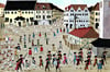 Das Bild aus dem  Stammbuch. Es zeigt den Markt um 1748 mit Studenten und Halloren.