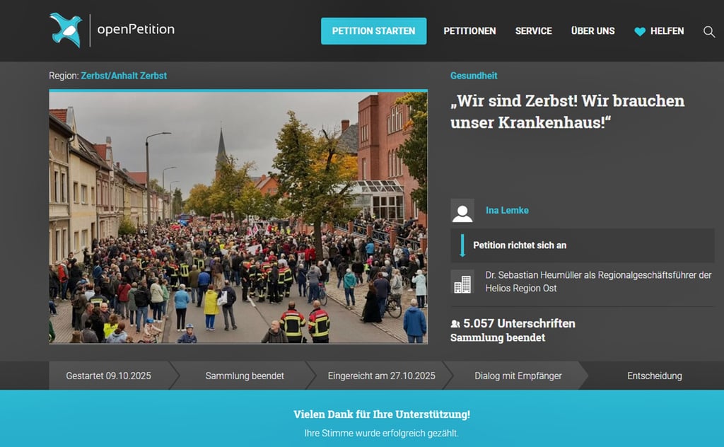 Die Online-Petition gegen die Schließung der Zerbster Helios-Klinik haben mehr als 5.000 Menschen unterzeichnet.