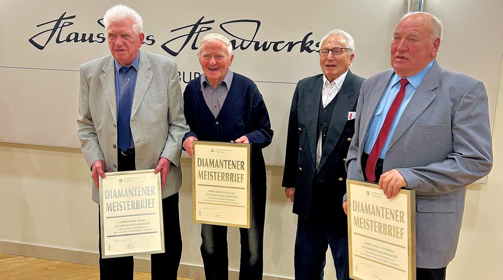 Die diamantenen Meister: Ferdie Isecke, Bruno Rogall, Manfred Jablonski und Rolf Fahldieck (von links).