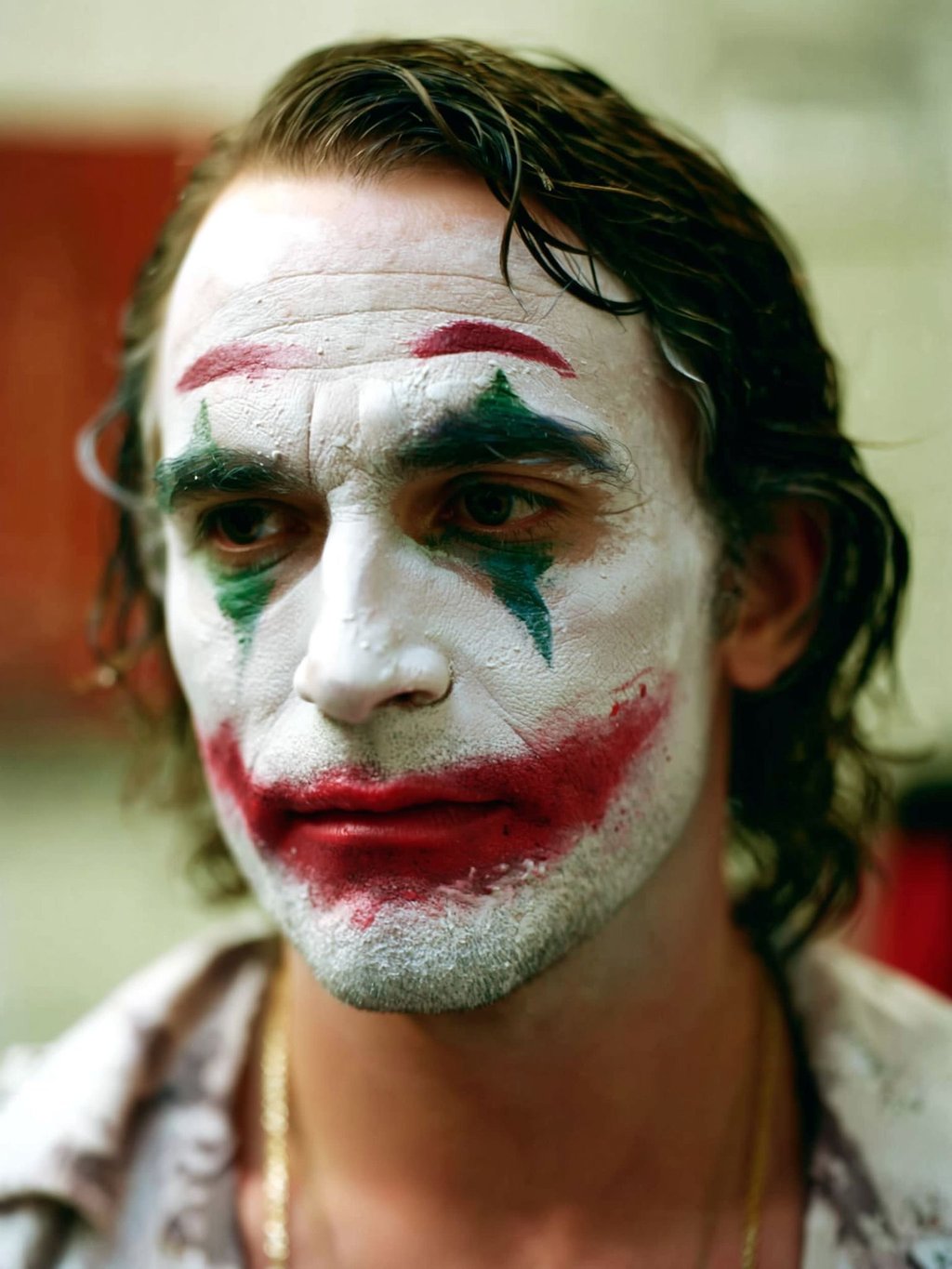 Für den Joker-Look braucht es weiße Foundation, schwarzen Eyeliner, grünen Lidschatten und roten Lippenstift oder Gesichtsfarbe.