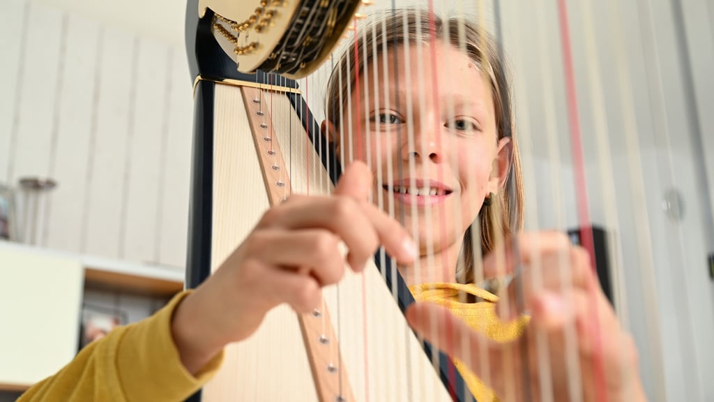 Ein junger Musiker an der Harfe – Sinnbild für den musikalischen Nachwuchs, der beim Bundeswettbewerb „Jugend musiziert“ in Magdeburg auftreten könnte.