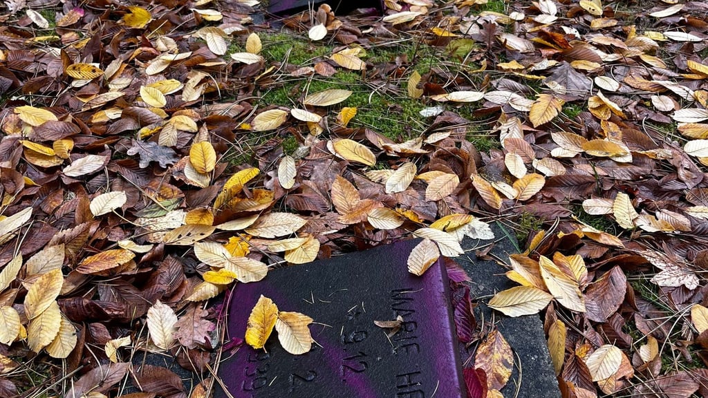 Unbekannte haben Dutzende Kriegsgräber auf dem Friedhof Reinickendorf beschmiert.