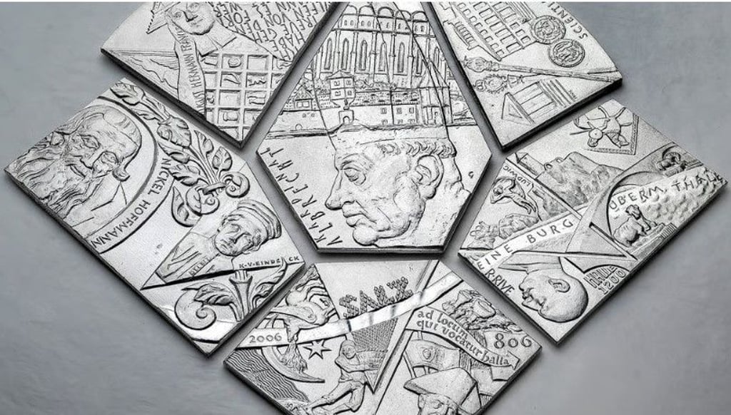 So schön können Medaillen sein: Bernd Göbel, Maya Graber, Marcus Golter, Carsten Theumer, Heidi Wagner-Kerkhof und Christoph Weihe schufen im Jahr 2006 „Sterne für Halle“ mit Kardinal Albrecht im Mittelpunkt.