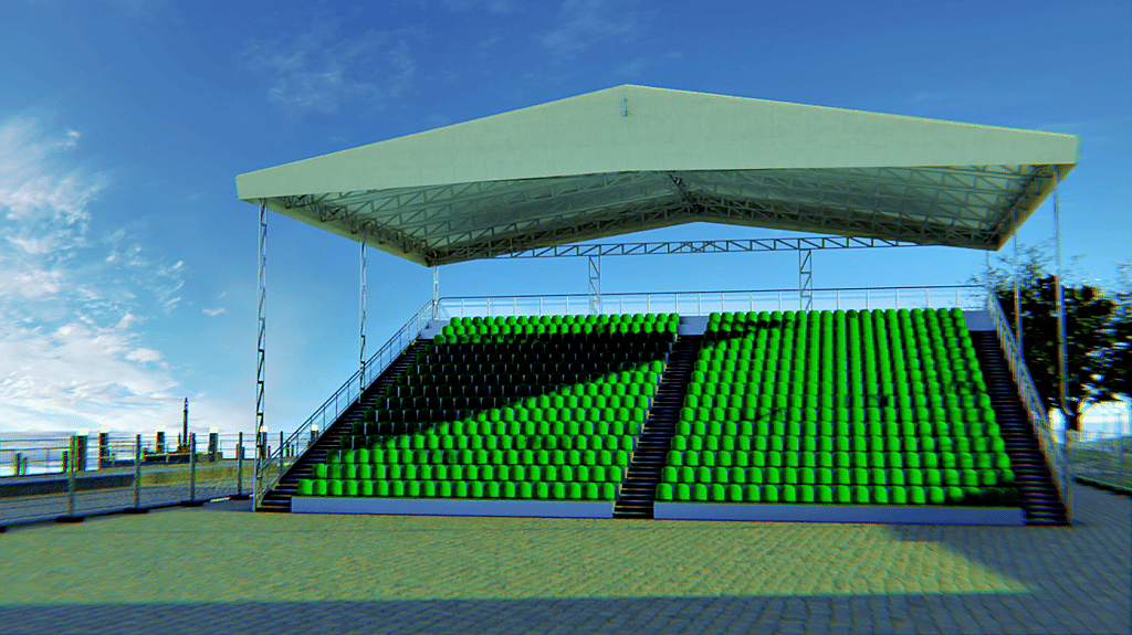 So könnte die Zuschauertribüne des Freilufttheaters aussehen, die 2026 auf der Hafenpromenade in Tangermünde stehen soll.