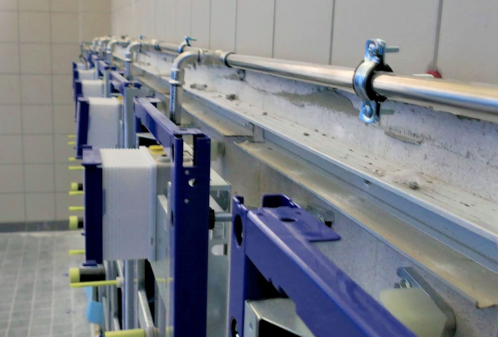 Metall statt Kunststoff: Die maroden Wasserleitungen waren das Hauptproblem in der Rischmühlenhalle. 