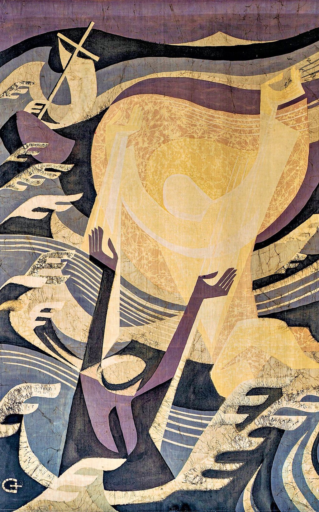 Der Altarbehang „Der sinkende Petrus“ entstand 1958 für das Julius-Schniewind-Haus in Schönebeck. Er malte den Retter in hellen Farben – Jesus ist das Licht der Welt.