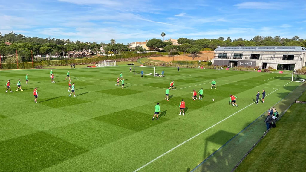 Sattes Grün: Trainingsplatz des Sportkomplexes Campus, wo auch schon der VfL Wolfsburg trainierte.