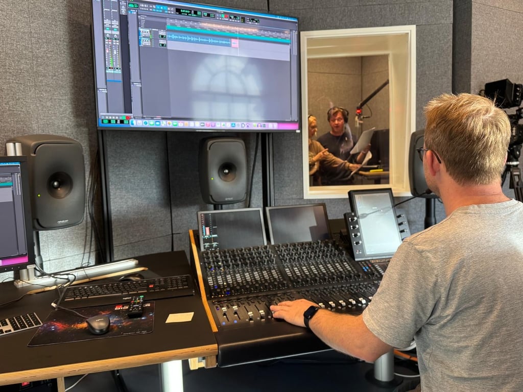 Ton- und Aufnahme-Experte Christoph Behling nimmt im Tonstudio des Planetariums eine neue Audiospur für das hallesche Stadtmarketing auf. 