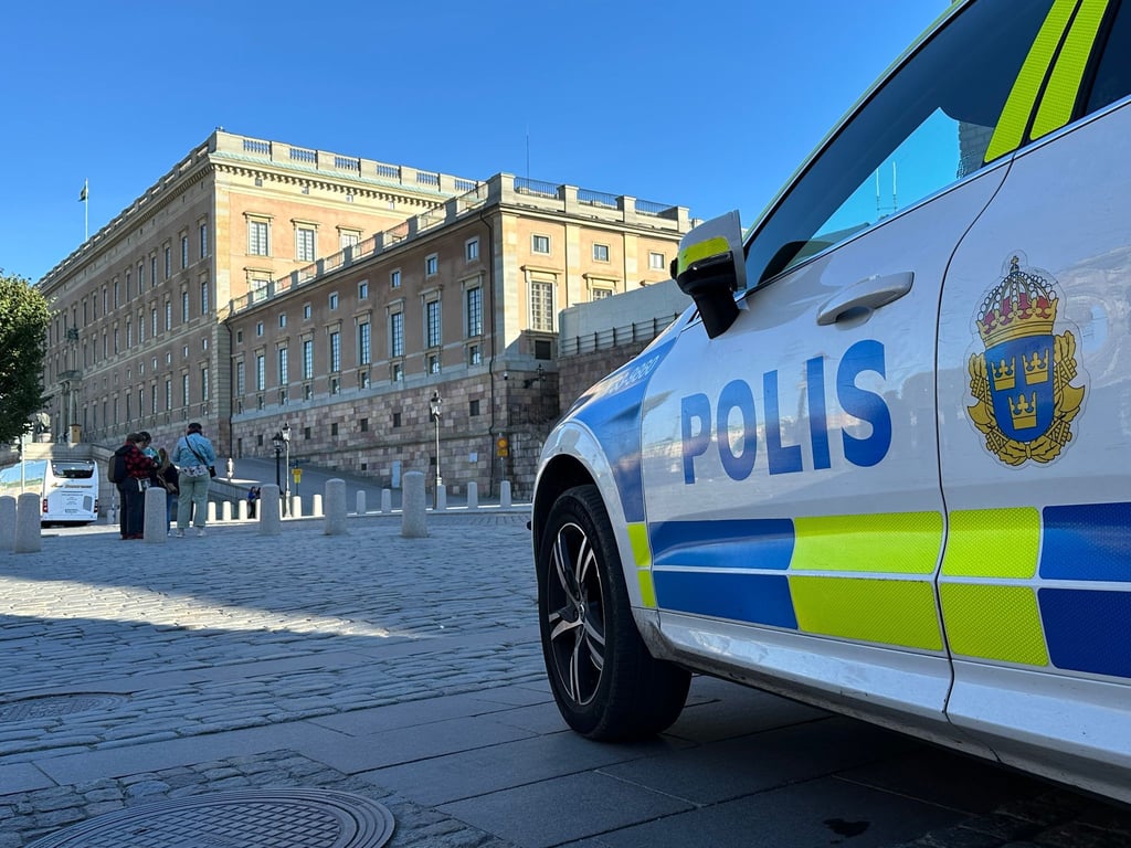 Ein Polizeiauto steht im Herzen von Stockholm vor dem Königsschloss. Nicht weit von dem Schloss entfernt befindet sich auch der Park Kungsträdgården. (Illustration)