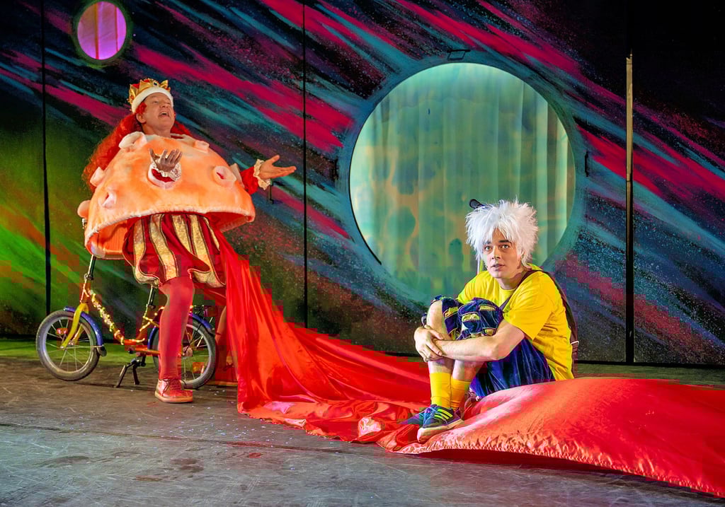 Der kleine Prinz (Lukas Franke) macht bei seiner Reise Station auf einem ganz kleinen Stern, dessen König (Tilo Werner) sich sehnlichst Untertanen wünscht.